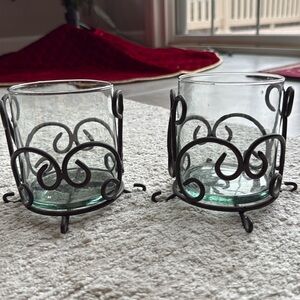 Vintage Southern Living at Home Jamestown Iron & Glass 4.5" Candle Holder- Set 2